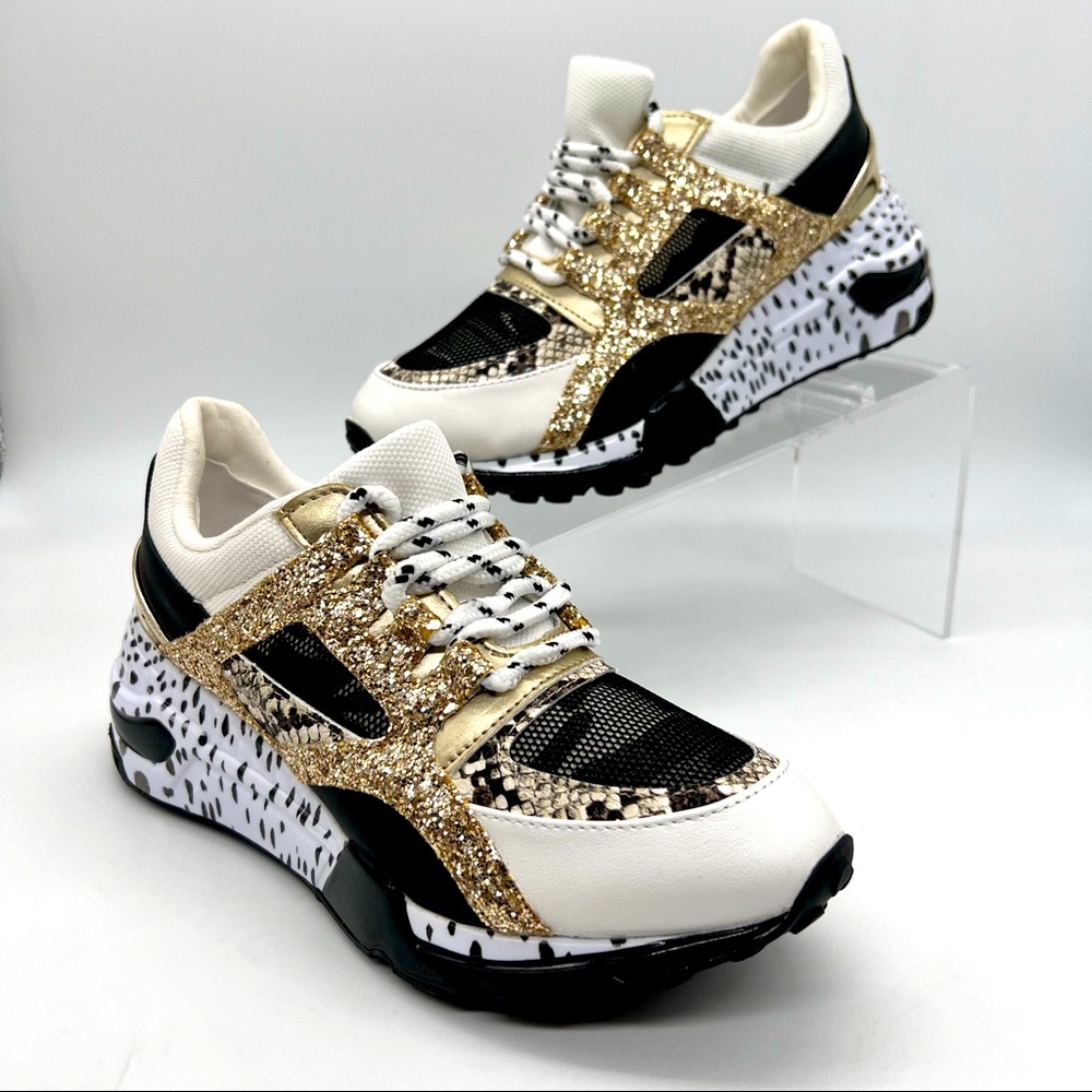 Steve Madden Women’s / Girls Barra Gold Multi Glitter Sneaker